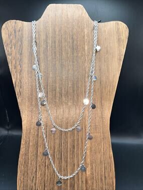 Cookie Lee Silver Tone Charm Long Necklace 50” Signed